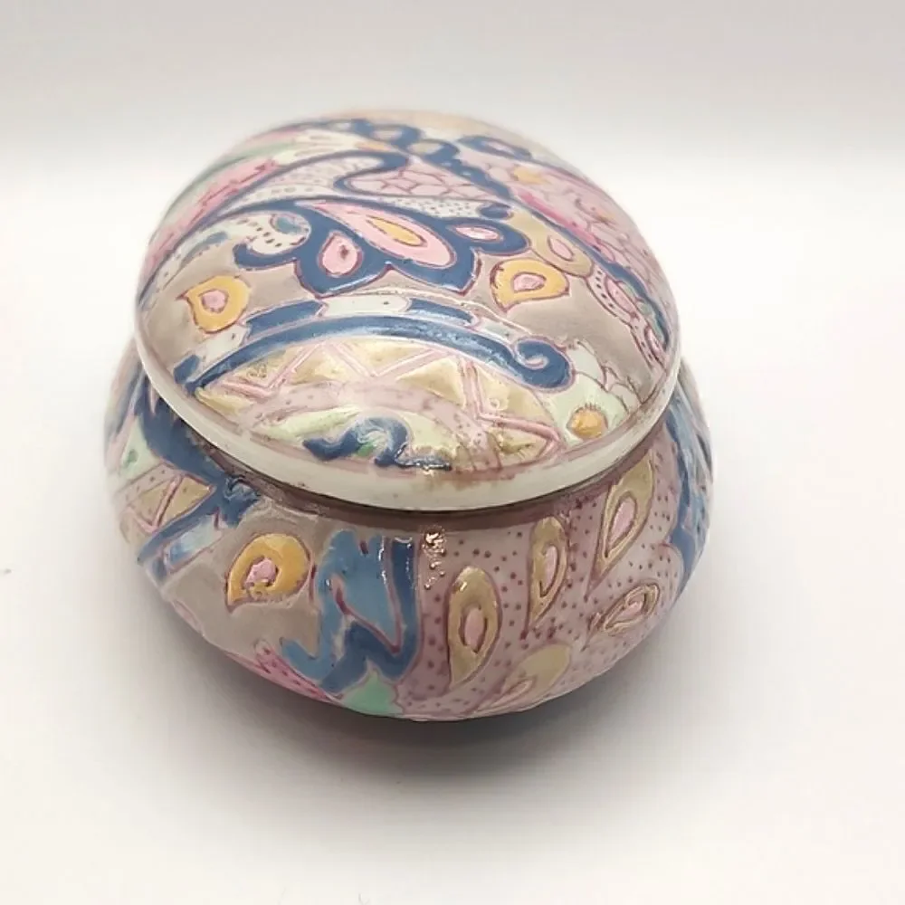 Vintage Hand Painted Oval Lidded Box